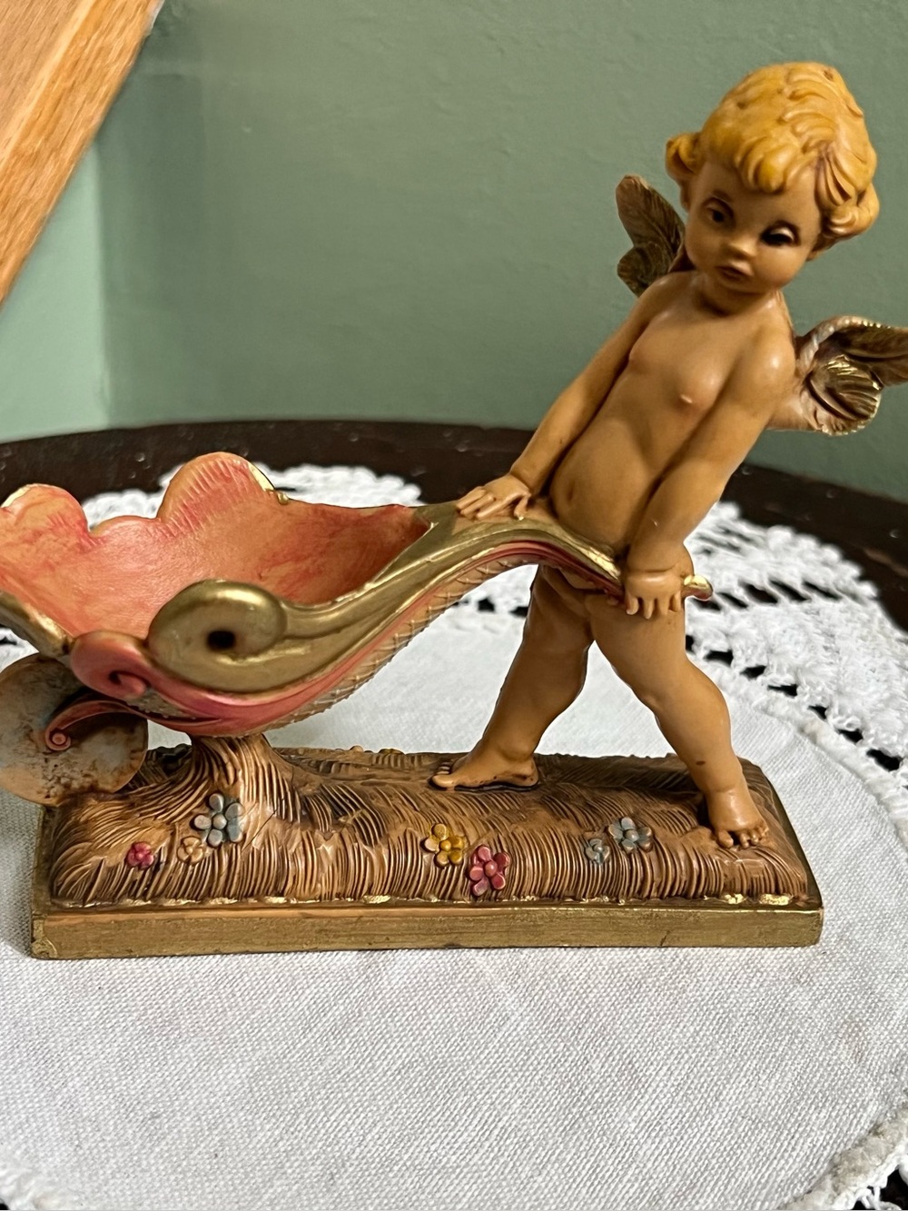 Early Fontanini “Cherub With Wheelbarrow” nativity figure, #187